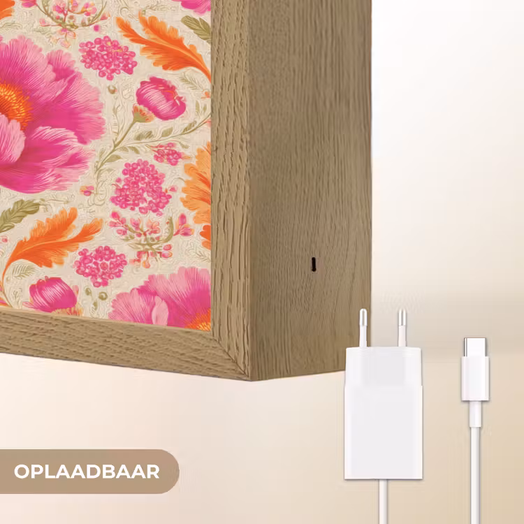 Bloemen - Barok - Roze - Oranje Light Box met batterij (Wandlamp) middel 907 -USP_websiteoplaadbaarNL