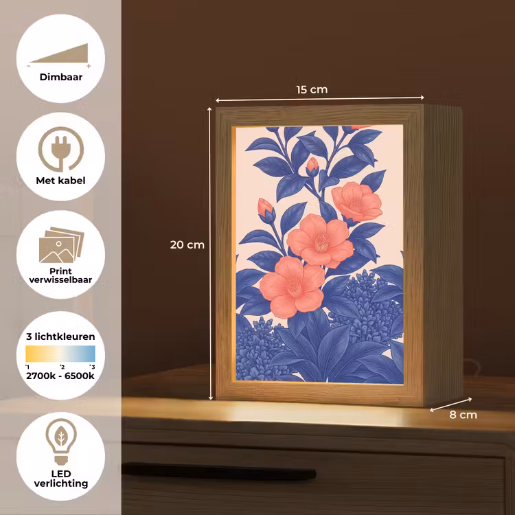 Lightbox - Wandlamp - Bloemen - Bladeren - Botanisch - Bloemen - Bladeren - Botanisch Light Box met kabel (Wandlamp) klein