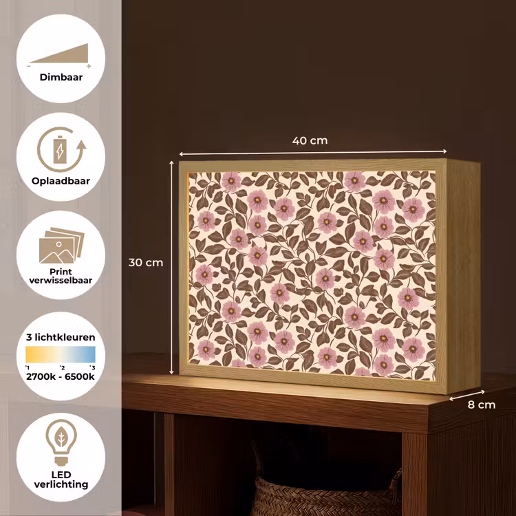 Bloemen - Bladeren - Kleurrijk Light Box met batterij (Wandlamp) middel 907 -USP_websiteoverzichtNL