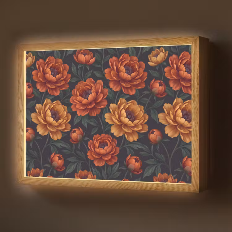 Bloemen - Bladeren - Natuur - Modern - Oranje Light Box met batterij (Wandlamp) middel -z3d_website