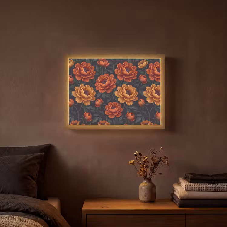 Bloemen - Bladeren - Natuur - Modern - Oranje Light Box met batterij (Wandlamp) middel -sfeer4