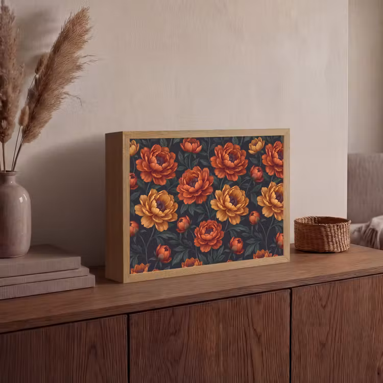 Bloemen - Bladeren - Natuur - Modern - Oranje Light Box met batterij (Wandlamp) middel -sfeer2