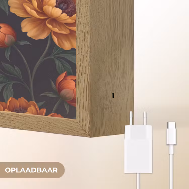 Bloemen - Bladeren - Natuur - Modern - Oranje Light Box met batterij (Wandlamp) middel -USP_websiteoplaadbaarNL