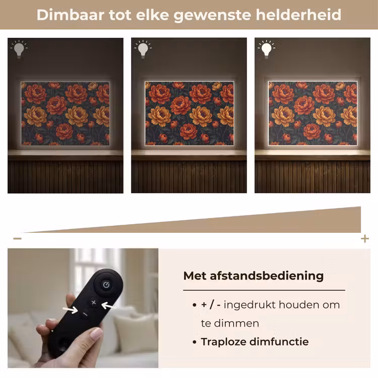 Bloemen - Bladeren - Natuur - Modern - Oranje Light Box met batterij (Wandlamp) middel -USP_dimbaarNL