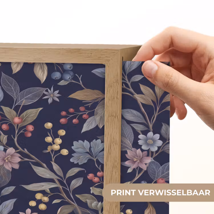 Bloemen - Bladeren - Patroon - Botanisch - Donkerblauw Light Box met batterij (Wandlamp) middel -USP_websiteprintNL