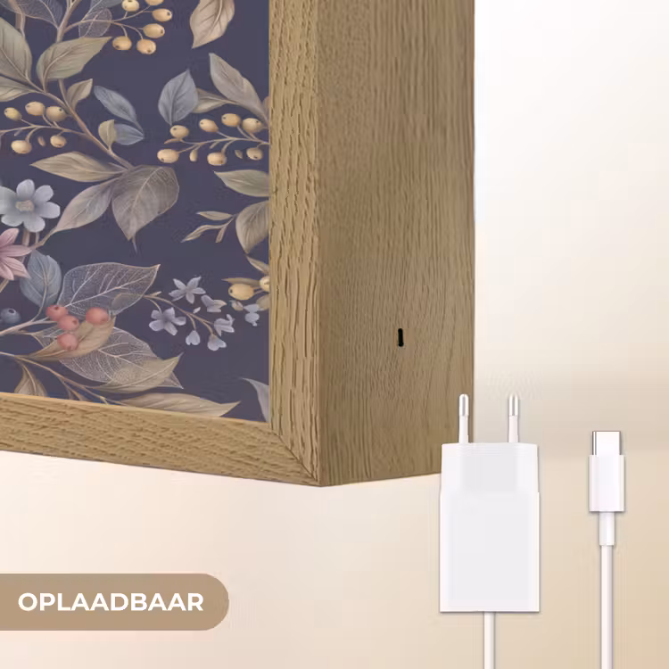 Bloemen - Bladeren - Patroon - Botanisch - Donkerblauw Light Box met batterij (Wandlamp) middel -USP_websiteoplaadbaarNL