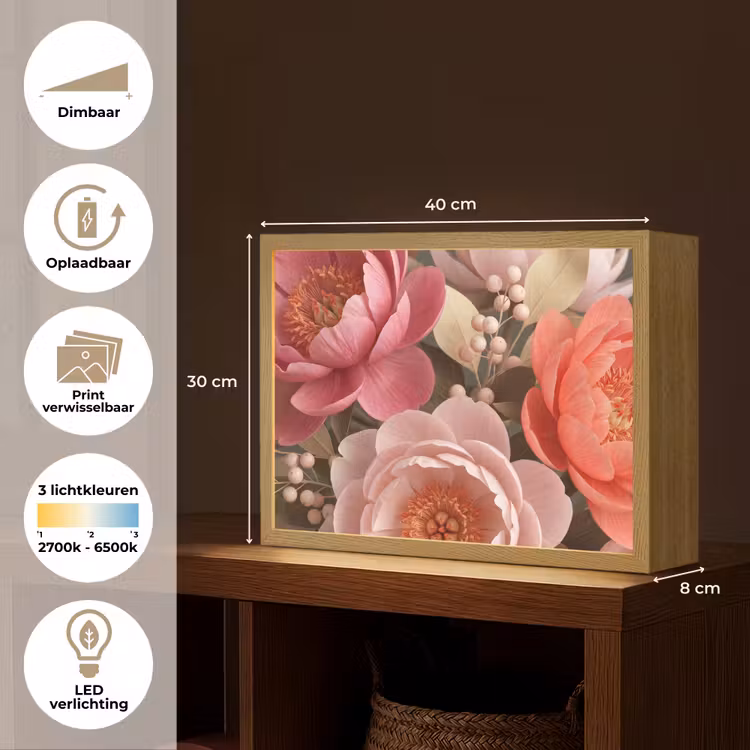 Bloemen - Bloesem - Zacht - Koraal - Decoratie Light Box met batterij (Wandlamp) middel -USP_websiteoverzichtNL