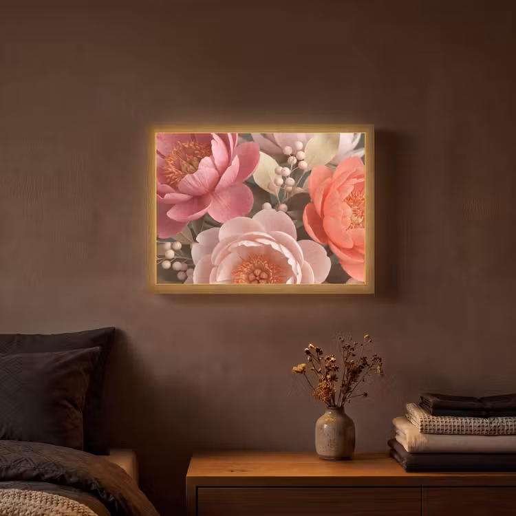 Bloemen - Bloesem - Zacht - Koraal - Decoratie Light Box met batterij (Wandlamp) middel -sfeer4