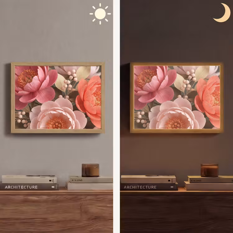 Bloemen - Bloesem - Zacht - Koraal - Decoratie Light Box met batterij (Wandlamp) middel -sfeer3