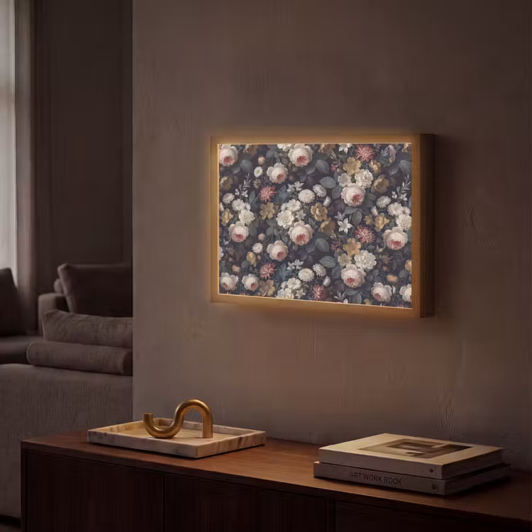 Bloemen - Boeket - Botanisch - Vintage - Donkere achtergrond Light Box met batterij (Wandlamp) middel -sfeer1