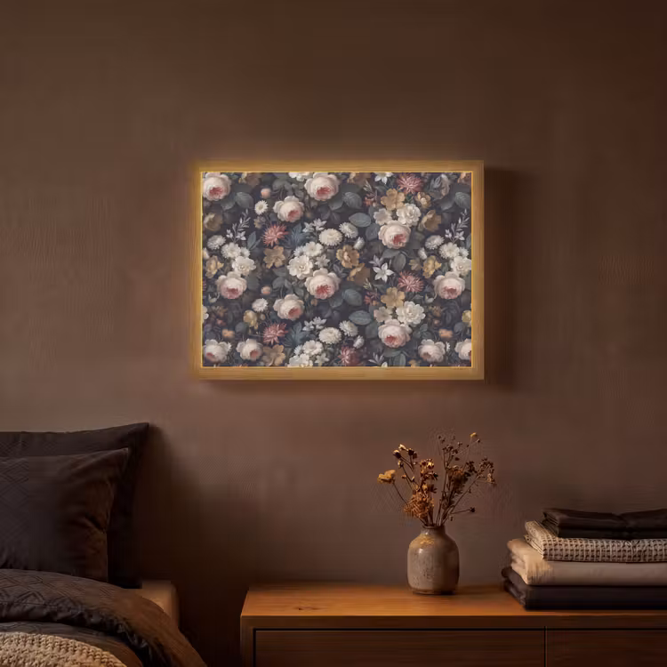 Bloemen - Boeket - Botanisch - Vintage - Donkere achtergrond Light Box met batterij (Wandlamp) middel -sfeer4