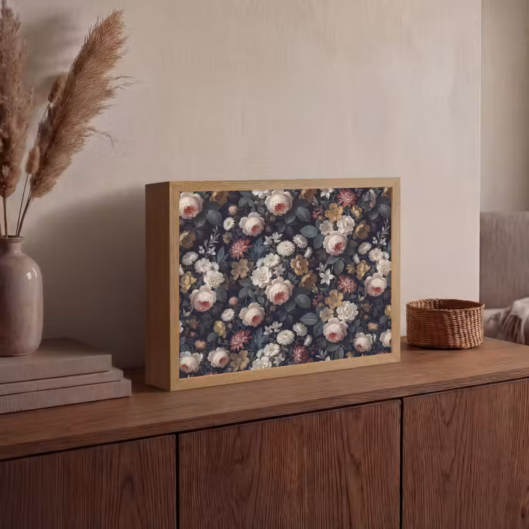 Bloemen - Boeket - Botanisch - Vintage - Donkere achtergrond Light Box met batterij (Wandlamp) middel -sfeer2