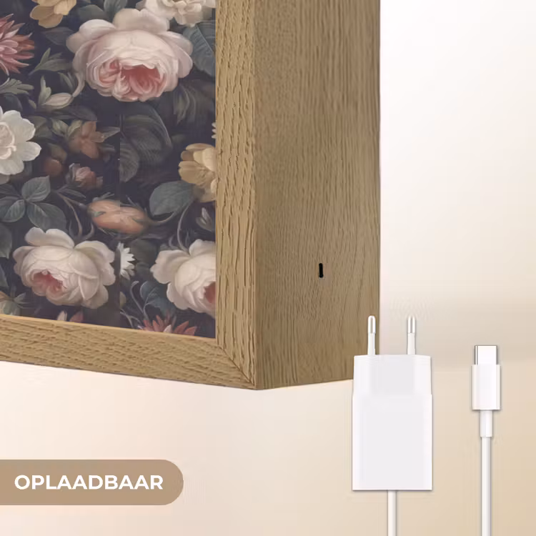 Bloemen - Boeket - Botanisch - Vintage - Donkere achtergrond Light Box met batterij (Wandlamp) middel -USP_websiteoplaadbaarNL