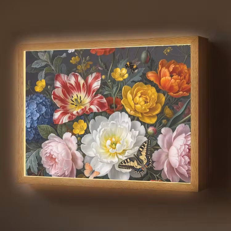 Bloemen - Boeket - Klassiek - Kleurrijk - Natuur Light Box met batterij (Wandlamp) middel -z3d_website
