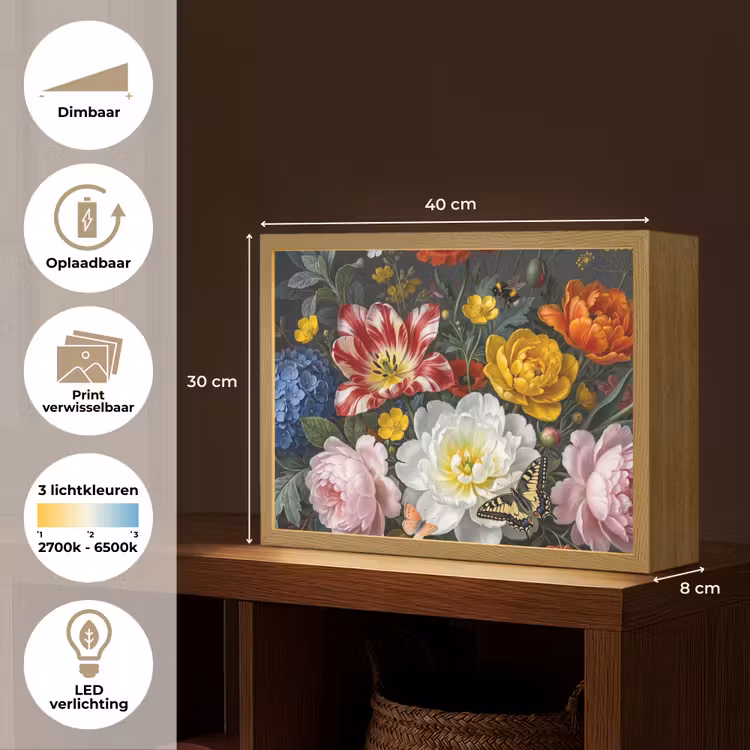 Bloemen - Boeket - Klassiek - Kleurrijk - Natuur Light Box met batterij (Wandlamp) middel -USP_websiteoverzichtNL