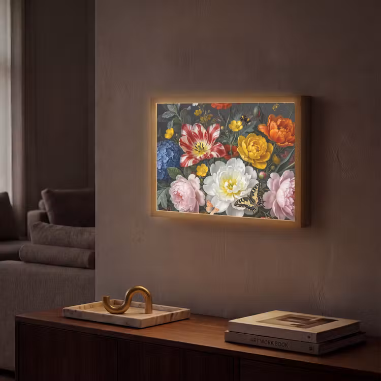 Bloemen - Boeket - Klassiek - Kleurrijk - Natuur Light Box met batterij (Wandlamp) middel -sfeer1