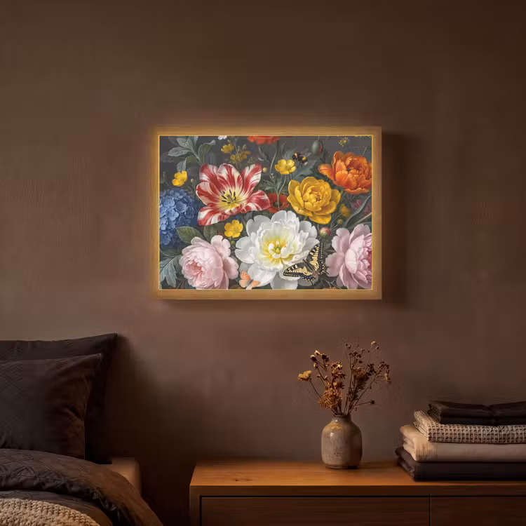 Bloemen - Boeket - Klassiek - Kleurrijk - Natuur Light Box met batterij (Wandlamp) middel -sfeer4