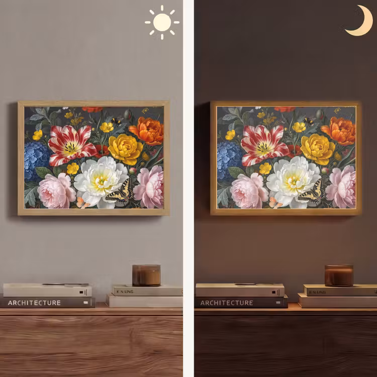 Bloemen - Boeket - Klassiek - Kleurrijk - Natuur Light Box met batterij (Wandlamp) middel -sfeer3