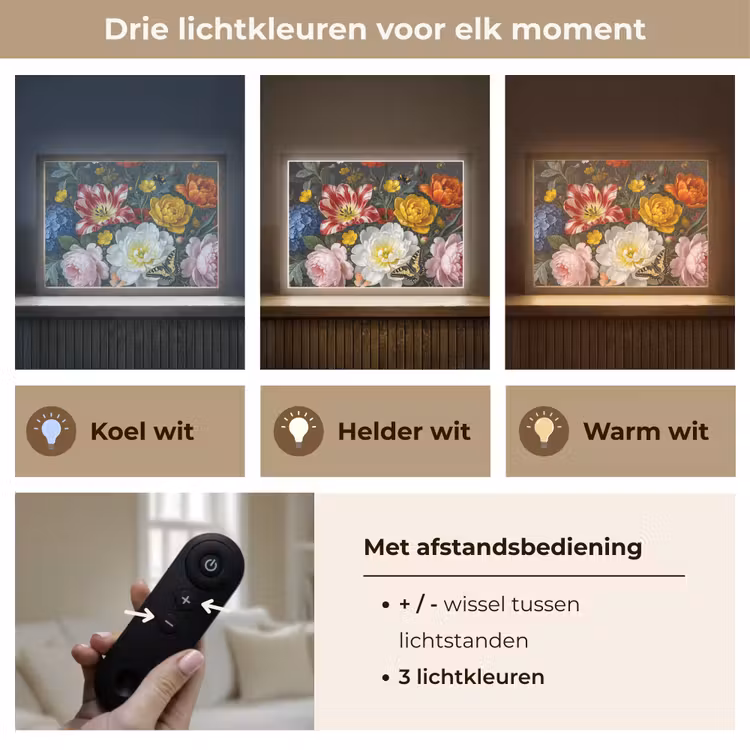 Bloemen - Boeket - Klassiek - Kleurrijk - Natuur Light Box met batterij (Wandlamp) middel -USP_lichtkleurNL