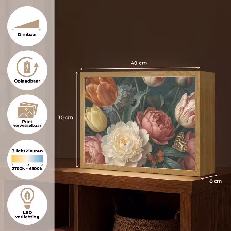 Bloemen - Boeket - Natuur - Klassiek - Donker Light Box met batterij (Wandlamp) middel -USP_websiteoverzichtNL