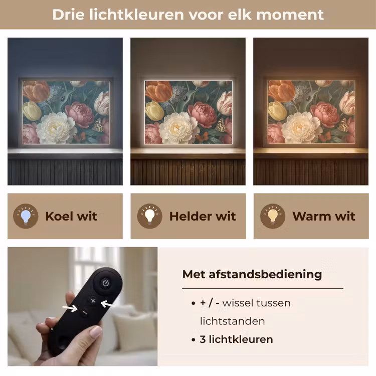 Bloemen - Boeket - Natuur - Klassiek - Donker Light Box met batterij (Wandlamp) middel -USP_lichtkleurNL