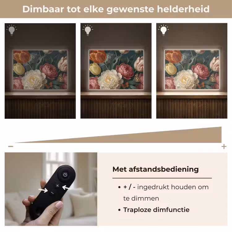 Bloemen - Boeket - Natuur - Klassiek - Donker Light Box met batterij (Wandlamp) middel -USP_dimbaarNL