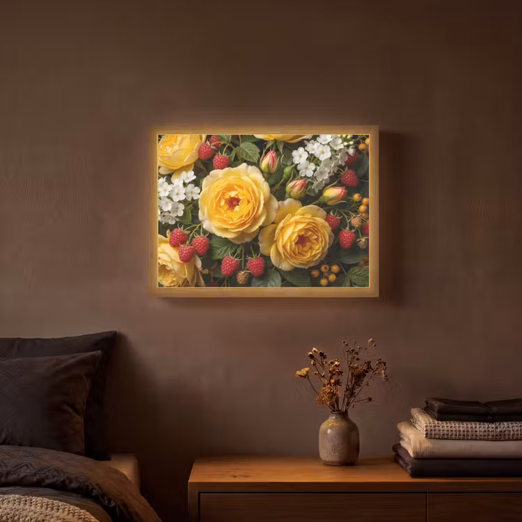Bloemen - Boeket - Natuur - Klassiek - Geel Light Box met batterij (Wandlamp) middel -sfeer4