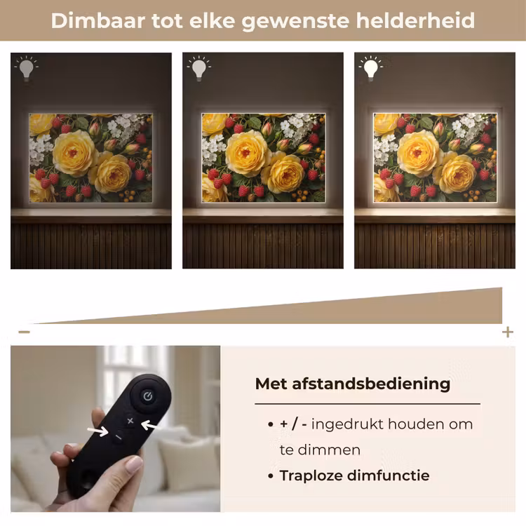 Bloemen - Boeket - Natuur - Klassiek - Geel Light Box met batterij (Wandlamp) middel -USP_dimbaarNL