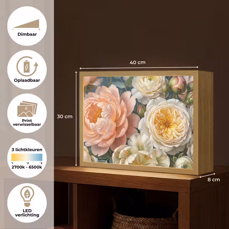 Bloemen - Boeket - Natuur - Klassiek - Kleurrijk Light Box met batterij (Wandlamp) middel -USP_websiteoverzichtNL