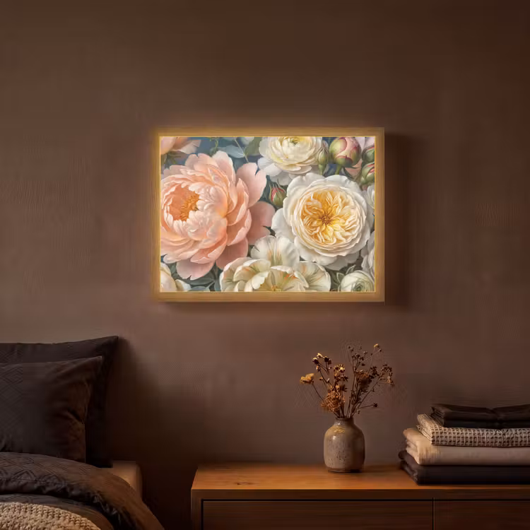 Bloemen - Boeket - Natuur - Klassiek - Kleurrijk Light Box met batterij (Wandlamp) middel -sfeer4