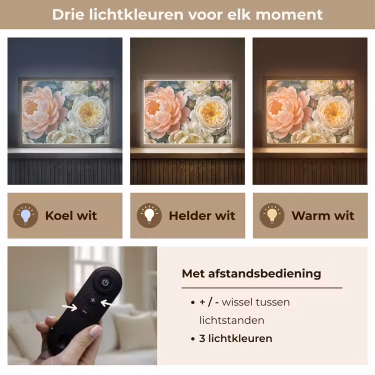 Bloemen - Boeket - Natuur - Klassiek - Kleurrijk Light Box met batterij (Wandlamp) middel -USP_lichtkleurNL