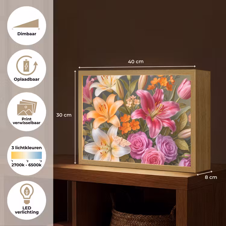 Bloemen - Boeket - Natuur - Kleurrijk - Modern Light Box met batterij (Wandlamp) middel -USP_websiteoverzichtNL