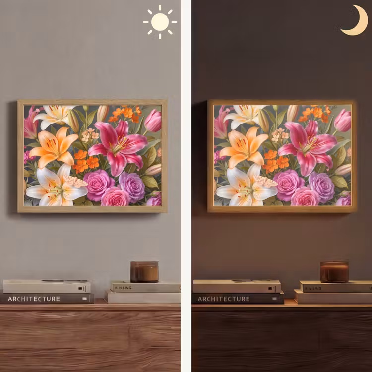 Bloemen - Boeket - Natuur - Kleurrijk - Modern Light Box met batterij (Wandlamp) middel -sfeer3