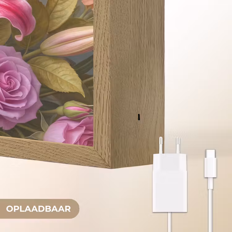 Bloemen - Boeket - Natuur - Kleurrijk - Modern Light Box met batterij (Wandlamp) middel -USP_websiteoplaadbaarNL