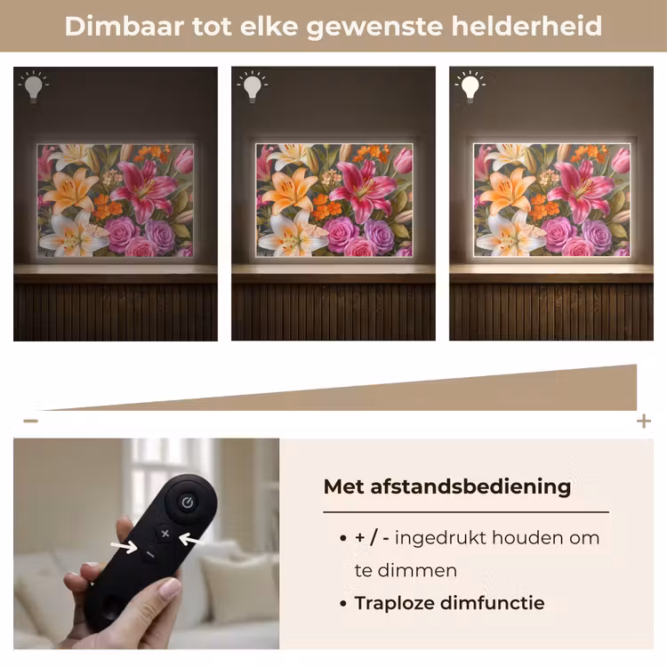Bloemen - Boeket - Natuur - Kleurrijk - Modern Light Box met batterij (Wandlamp) middel -USP_dimbaarNL