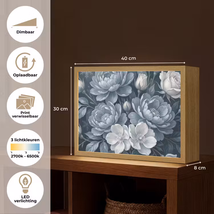 Bloemen - Boeket - Winter - Abstract - Blauw Light Box met batterij (Wandlamp) middel -USP_websiteoverzichtNL