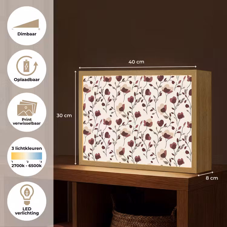 Bloemen - Botanisch - Bordeaux Light Box met batterij (Wandlamp) middel 907 -USP_websiteoverzichtNL
