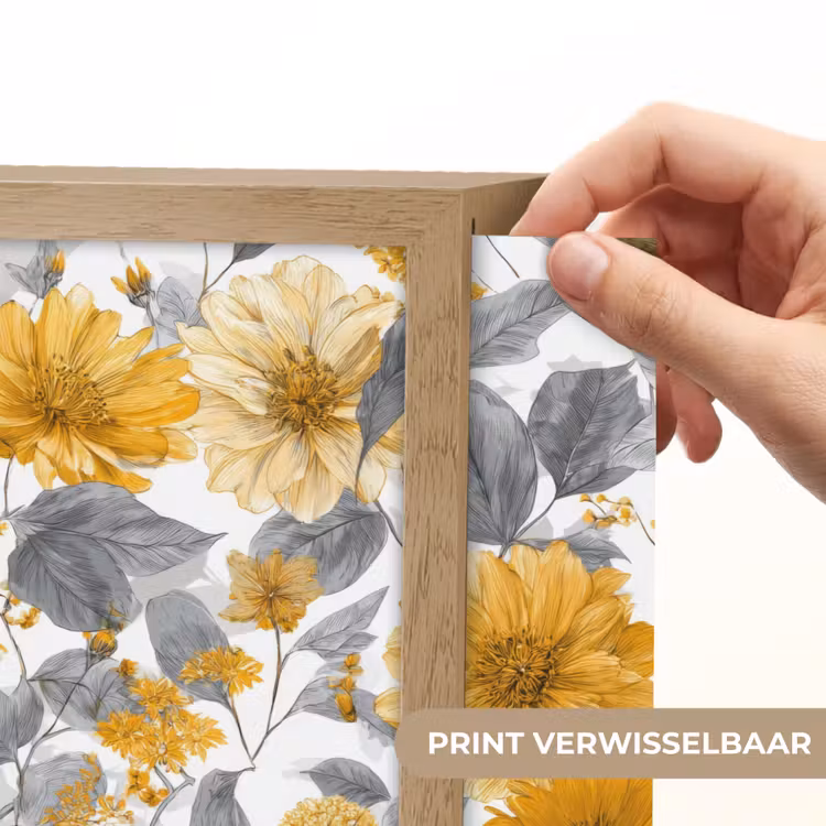 Bloemen - Botanisch - Elegant - Okergeel - Grijs Light Box met batterij (Wandlamp) middel 907 -USP_websiteprintNL
