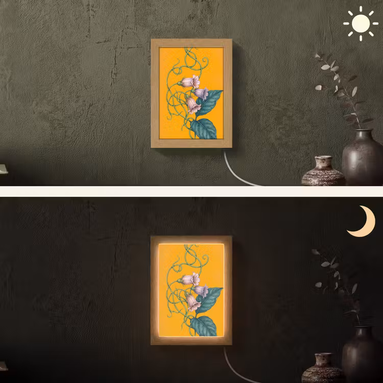 Lightbox - Wandlamp - Bloemen - Botanisch - Geel - Bloemen - Botanisch - Geel Light Box met kabel (Wandlamp) klein