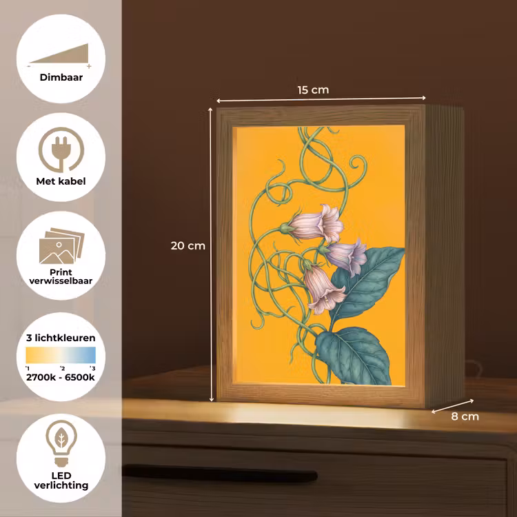 Lightbox - Wandlamp - Bloemen - Botanisch - Geel - Bloemen - Botanisch - Geel Light Box met kabel (Wandlamp) klein