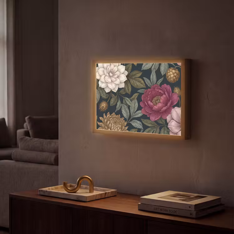 Bloemen - Botanisch - Illustratie - Donker - Vintage Light Box met batterij (Wandlamp) middel -sfeer1