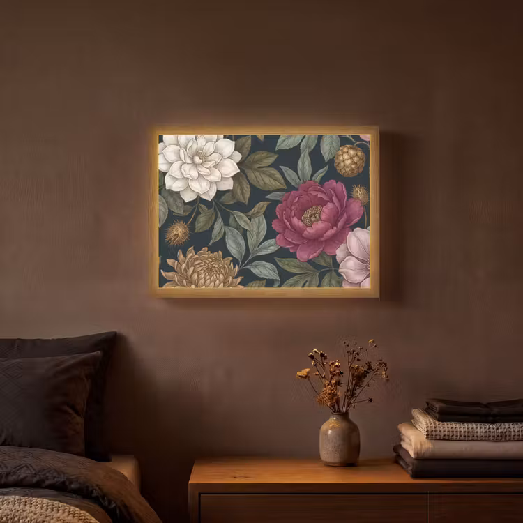 Bloemen - Botanisch - Illustratie - Donker - Vintage Light Box met batterij (Wandlamp) middel -sfeer4
