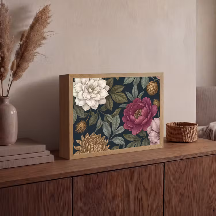 Bloemen - Botanisch - Illustratie - Donker - Vintage Light Box met batterij (Wandlamp) middel -sfeer2