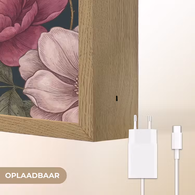 Bloemen - Botanisch - Illustratie - Donker - Vintage Light Box met batterij (Wandlamp) middel -USP_websiteoplaadbaarNL