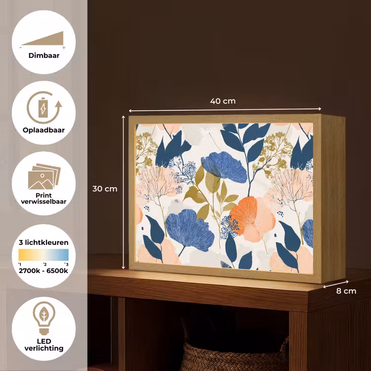 Bloemen - Botanisch - Kleurrijk Light Box met batterij (Wandlamp) middel 907 -USP_websiteoverzichtNL