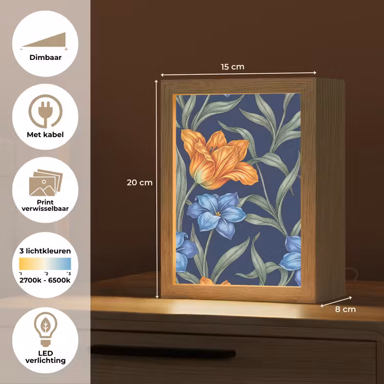 Lightbox - Wandlamp - Bloemen - Botanisch - Patroon - Bloemen - Botanisch - Patroon Light Box met kabel (Wandlamp) klein