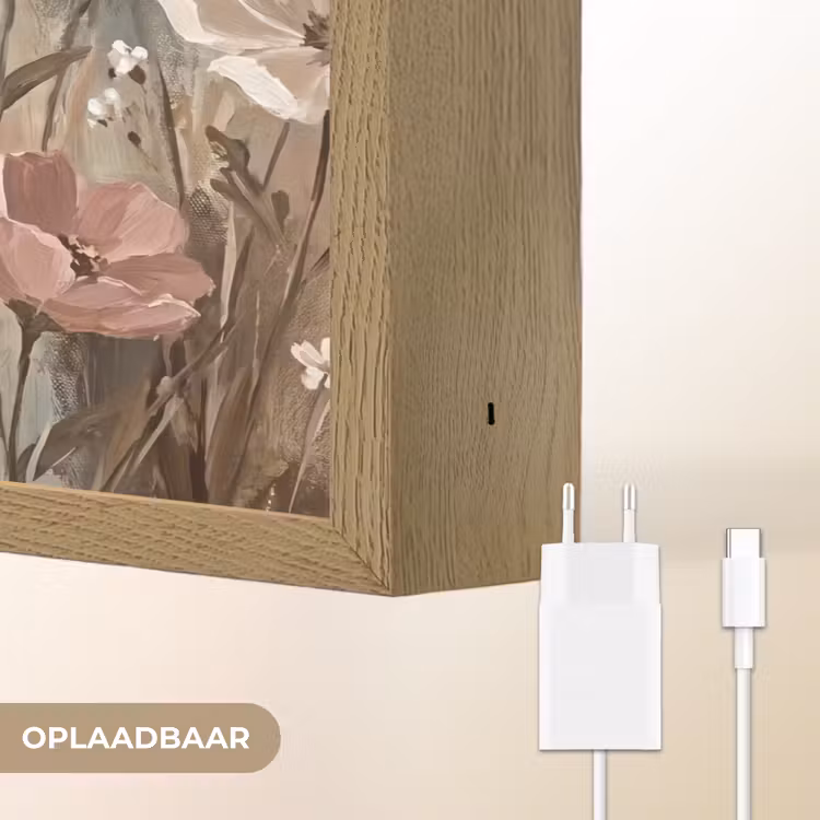 Bloemen - Botanisch - Schilderij - Pastel - Rustiek Light Box met batterij (Wandlamp) middel -USP_websiteoplaadbaarNL