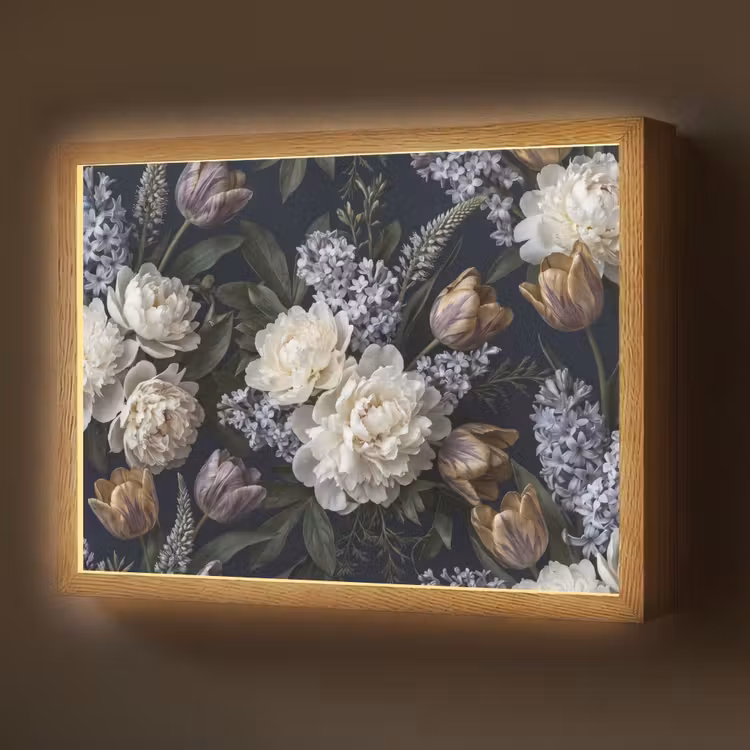 Bloemen - Donker - Elegant - Natuur - Wit Light Box met batterij (Wandlamp) middel -z3d_website