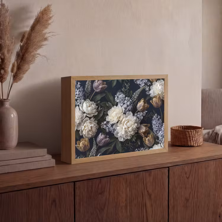 Bloemen - Donker - Elegant - Natuur - Wit Light Box met batterij (Wandlamp) middel -sfeer2