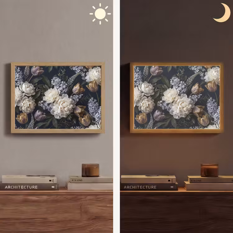 Bloemen - Donker - Elegant - Natuur - Wit Light Box met batterij (Wandlamp) middel -sfeer3
